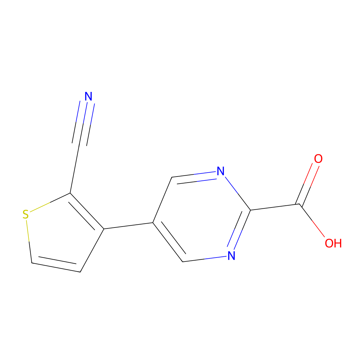 5-(2-Cyanothiophen-3-yl)pyrimidine-2-carboxylic acid molecular structure, CAS 2137668-82-5