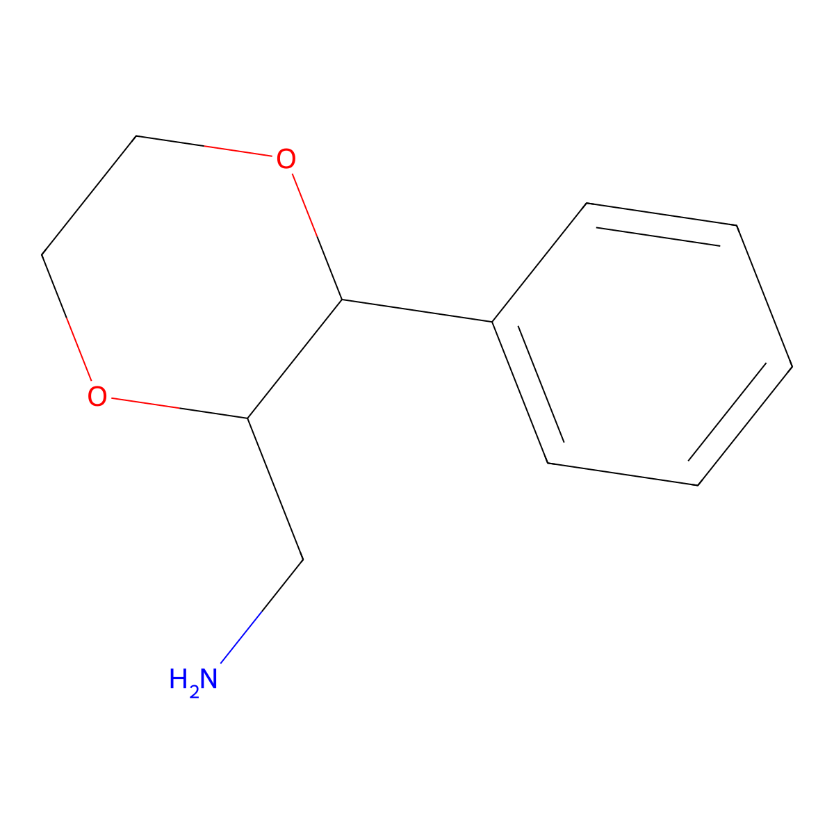 (3-Phenyl-1,4-dioxan-2-yl)methanamine molecular structure, CAS 2137670-09-6