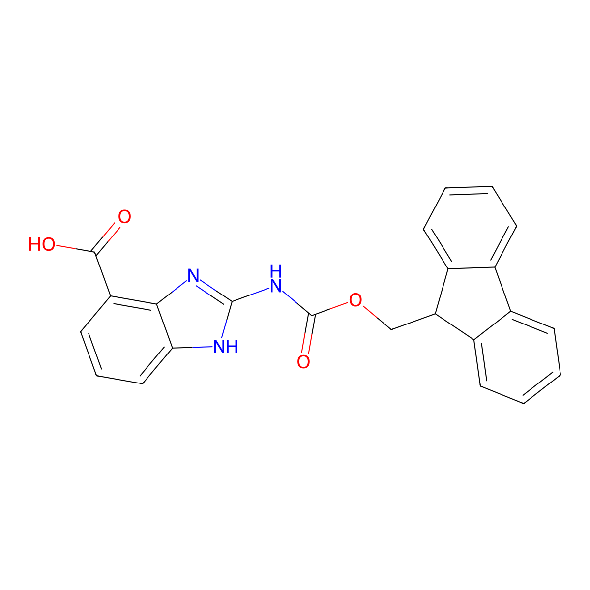 2-({[(9H-fluoren-9-yl)methoxy]carbonyl}amino)-1H-1,3-benzodiazole-4-carboxylic acid molecular structure, CAS 2137670-50-7