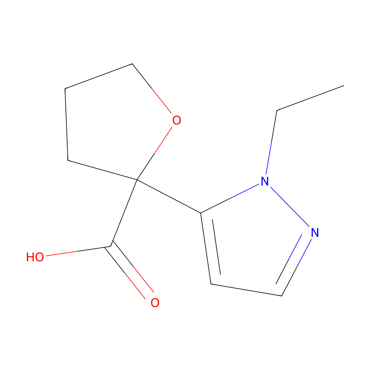 2-(1-ethyl-1H-pyrazol-5-yl)oxolane-2-carboxylic acid molecular structure, CAS 2137672-70-7