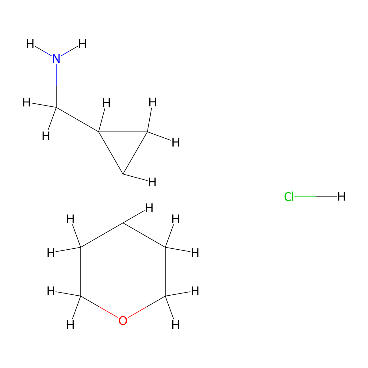 [2-(Oxan-4-yl)cyclopropyl]methanamine hydrochloride molecular structure, CAS 2137676-19-6