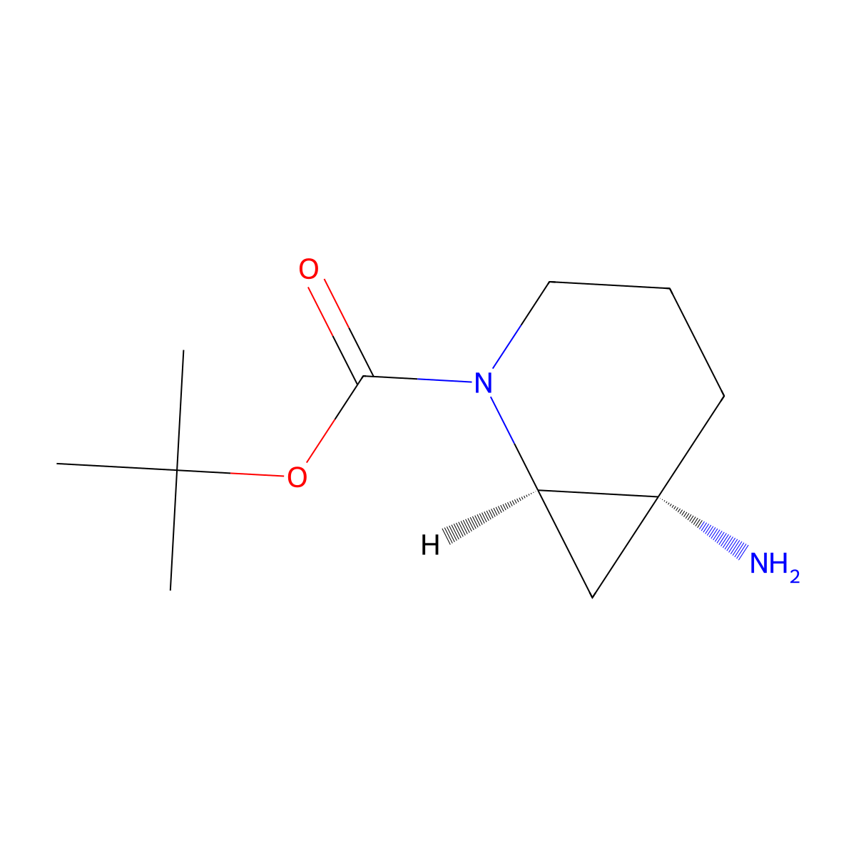 rac-tert-butyl (1R,6R)-6-amino-2-azabicyclo[4.1.0]heptane-2-carboxylate molecular structure, CAS 2137676-21-0