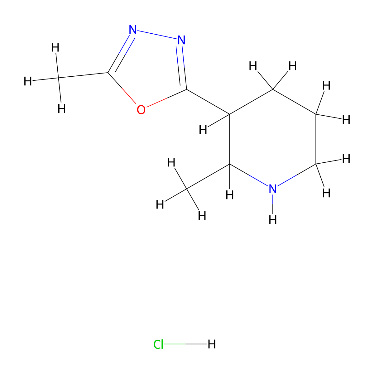 2-Methyl-3-(5-methyl-1,3,4-oxadiazol-2-yl)piperidine hydrochloride molecular structure, CAS 2137677-45-1
