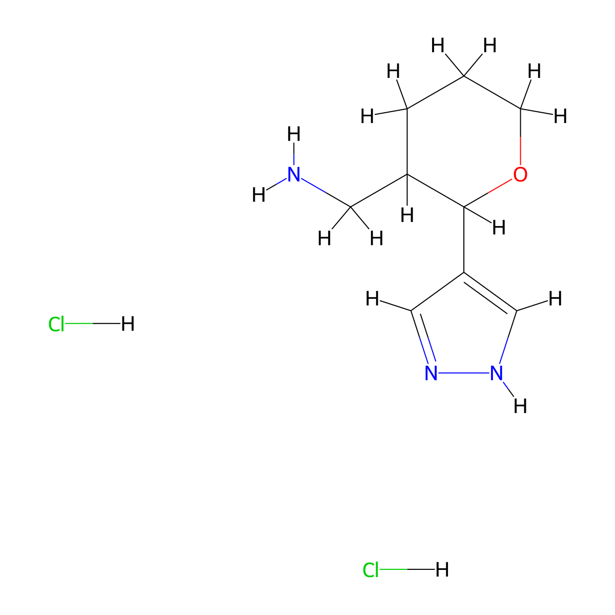 [2-(1H-pyrazol-4-yl)oxan-3-yl]methanamine dihydrochloride molecular structure, CAS 2137677-50-8