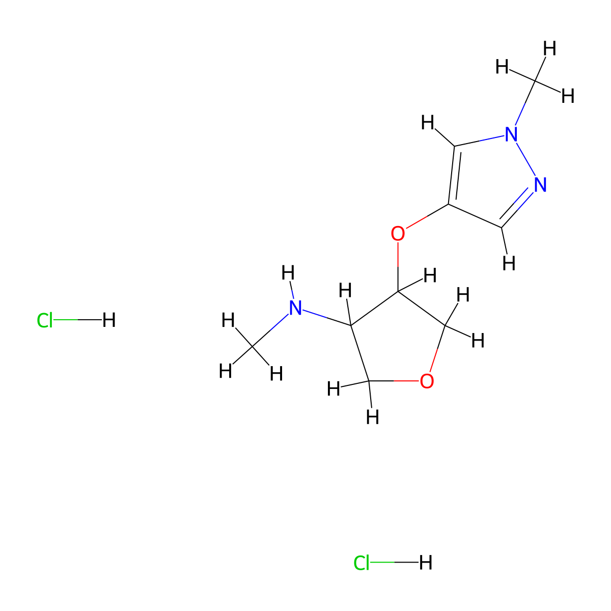 N-methyl-4-[(1-methyl-1H-pyrazol-4-yl)oxy]oxolan-3-amine dihydrochloride molecular structure, CAS 2137677-59-7