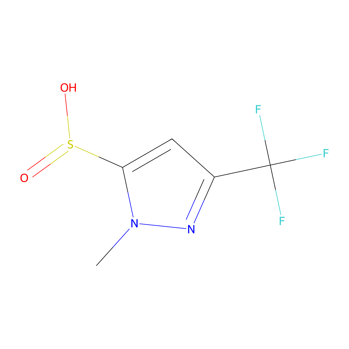 1-methyl-3-(trifluoromethyl)-1H-pyrazole-5-sulfinic acid molecular structure, CAS 2137679-00-4