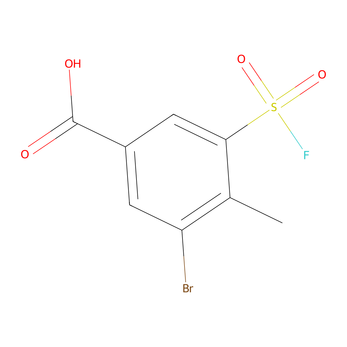 3-Bromo-5-(fluorosulfonyl)-4-methylbenzoic acid molecular structure, CAS 2137682-77-8