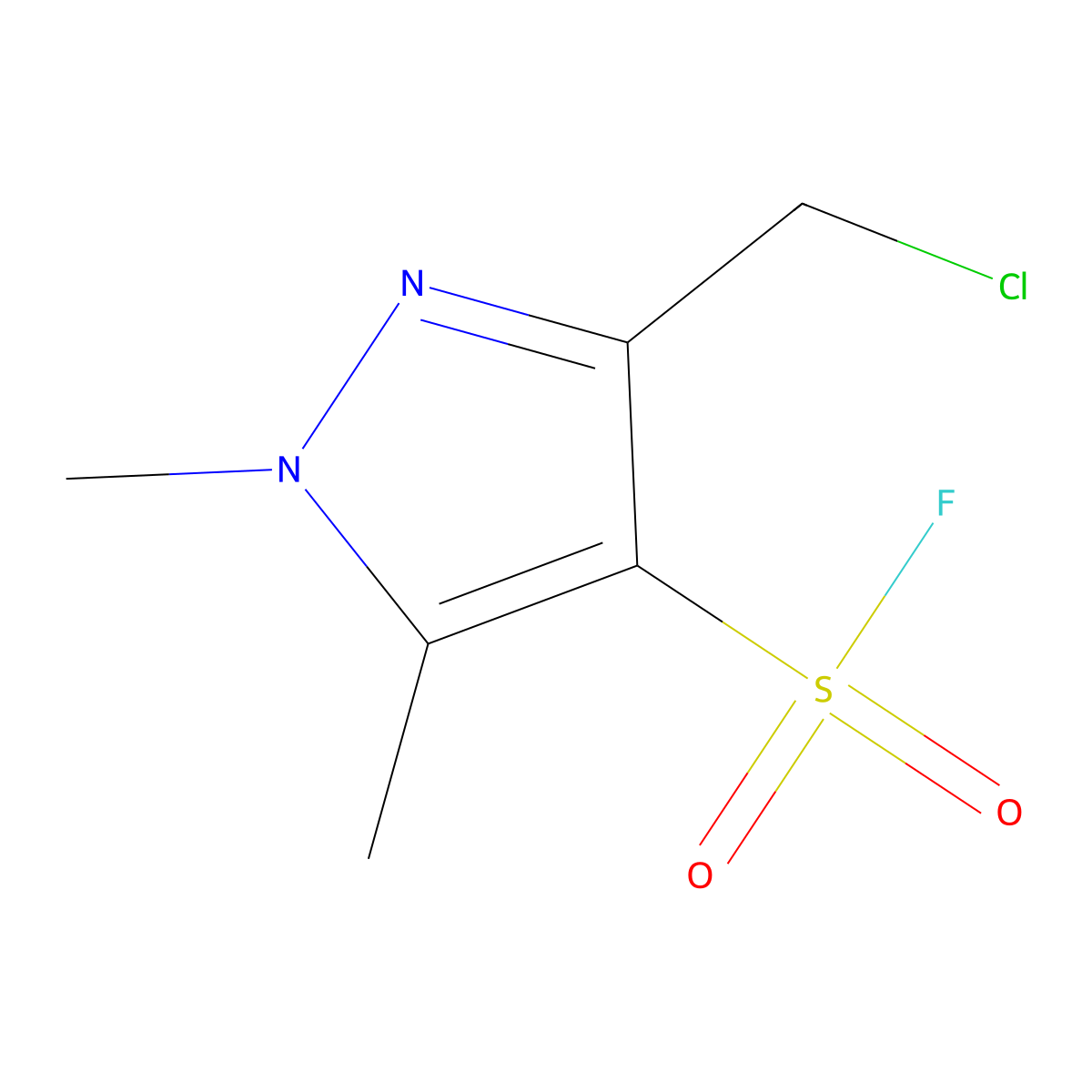 3-(chloromethyl)-1,5-dimethyl-1H-pyrazole-4-sulfonyl fluoride molecular structure, CAS 2137683-31-7