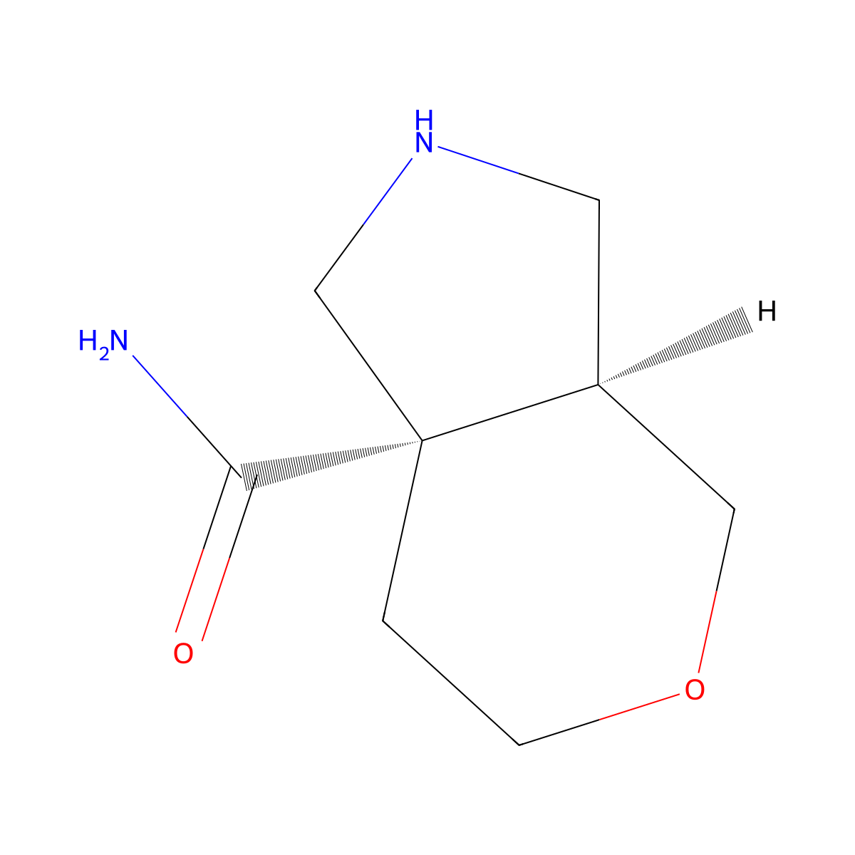 rac-(3aR,7aR)-octahydropyrano[3,4-c]pyrrole-7a-carboxamide molecular structure, CAS 2137684-13-8