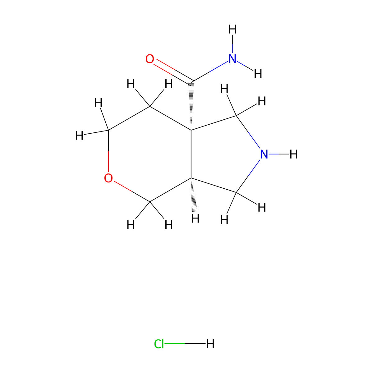 rac-(3aR,7aR)-octahydropyrano[3,4-c]pyrrole-7a-carboxamide hydrochloride molecular structure, CAS 2137684-14-9