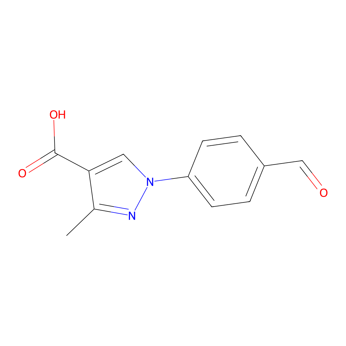 1-(4-formylphenyl)-3-methyl-1H-pyrazole-4-carboxylic acid molecular structure, CAS 2137685-87-9