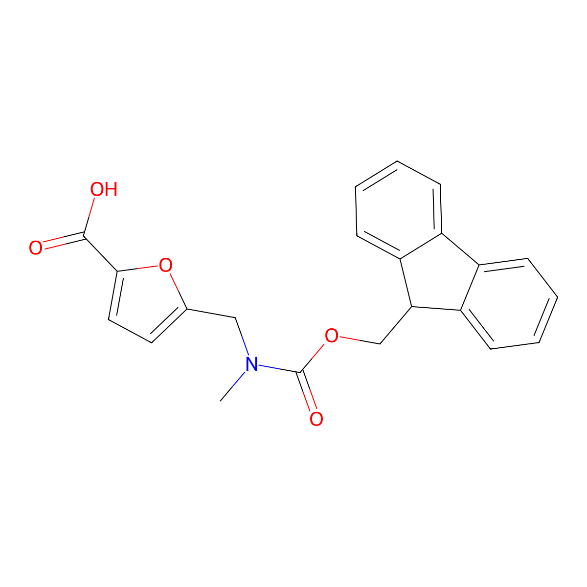 5-[({[(9H-fluoren-9-yl)methoxy]carbonyl}(methyl)amino)methyl]furan-2-carboxylic acid molecular structure, CAS 2137686-57-6