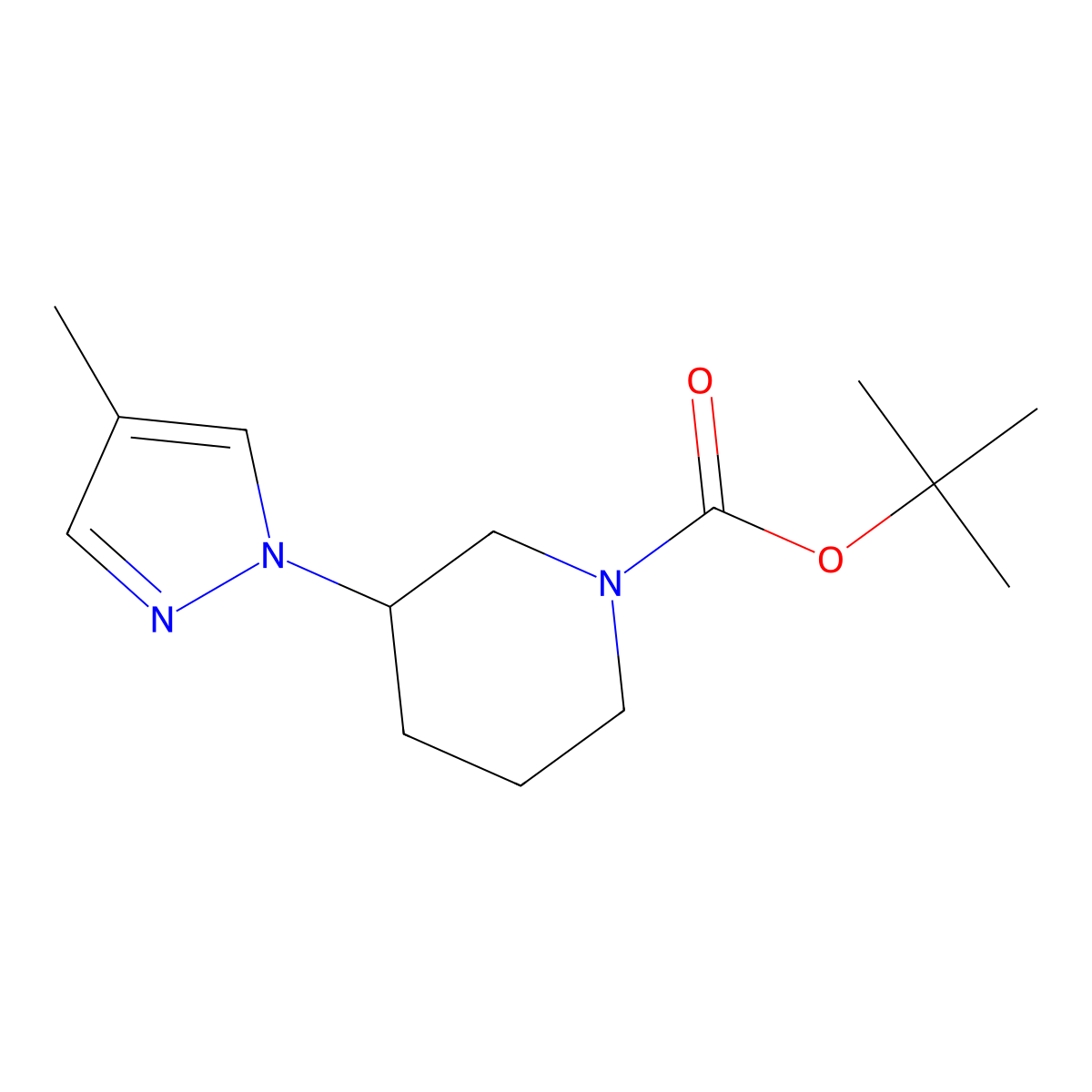 tert-butyl 3-(4-methyl-1H-pyrazol-1-yl)piperidine-1-carboxylate molecular structure, CAS 2137687-43-3