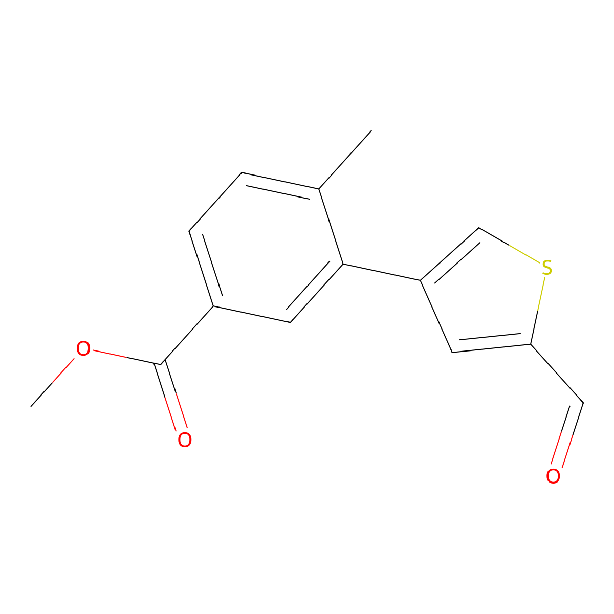 Methyl 3-(5-formylthiophen-3-yl)-4-methylbenzoate molecular structure, CAS 2137687-59-1