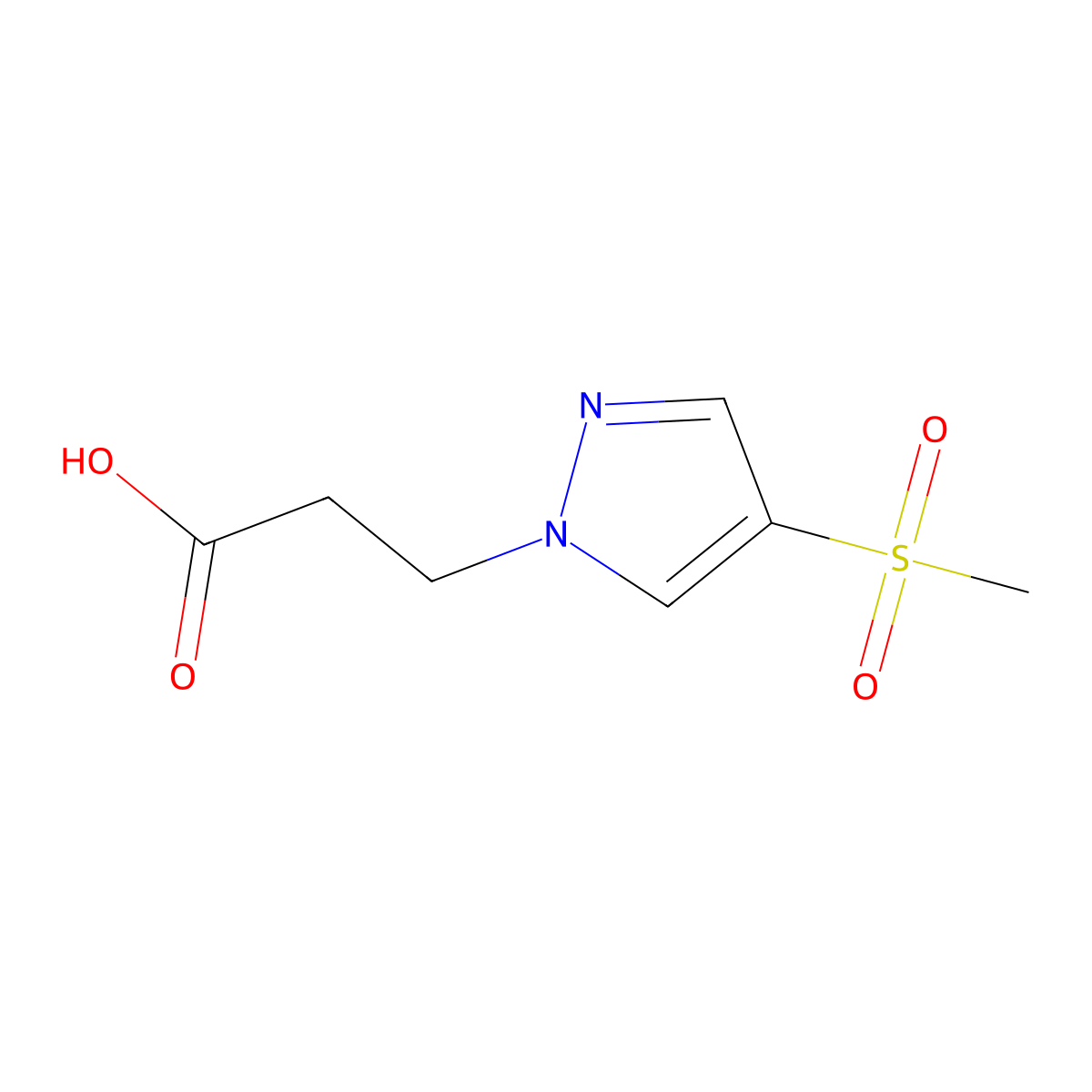 3-(4-methanesulfonyl-1H-pyrazol-1-yl)propanoic acid molecular structure, CAS 2137688-43-6