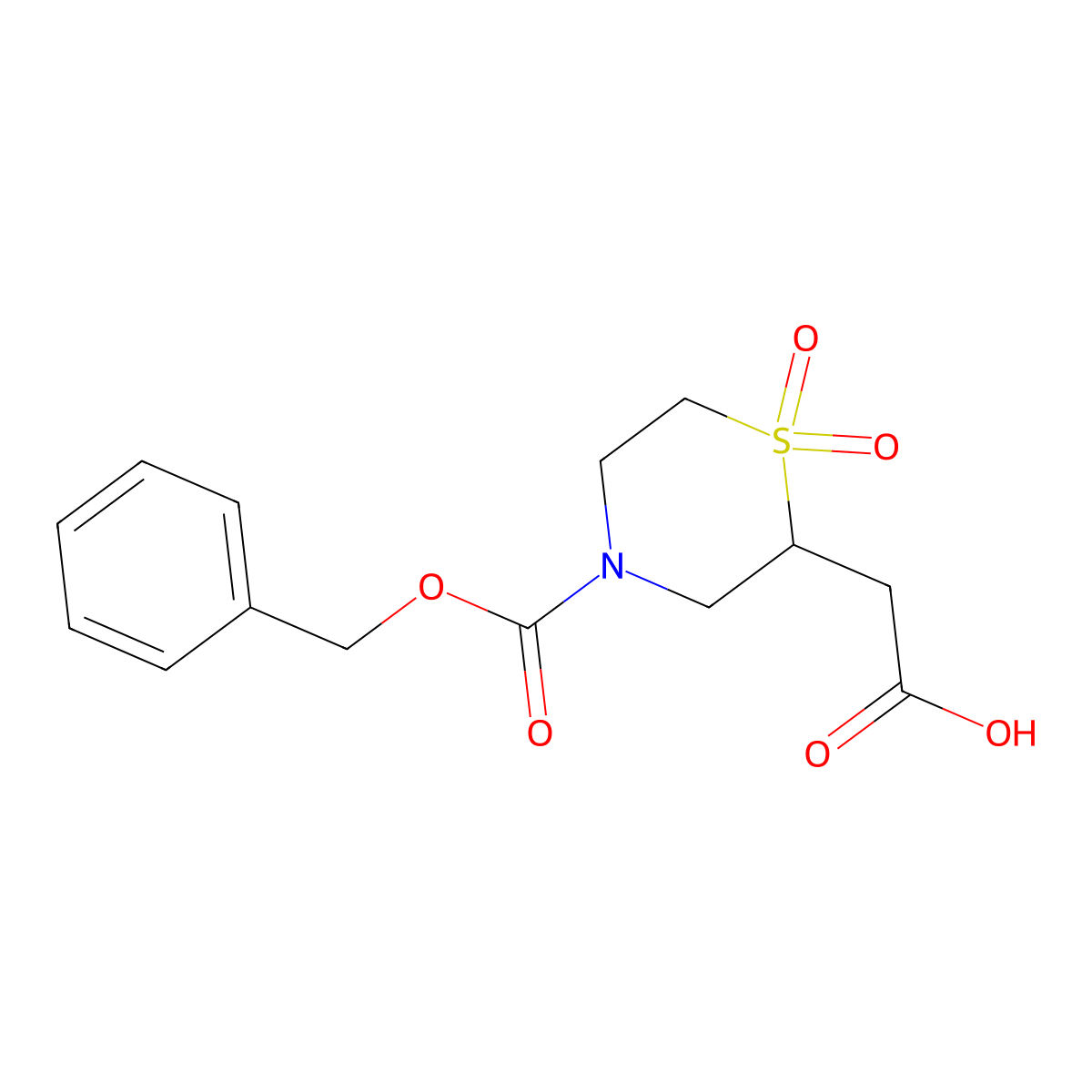 2-{4-[(Benzyloxy)carbonyl]-1,1-dioxo-1lambda6-thiomorpholin-2-yl}acetic acid molecular structure, CAS 2137689-94-0