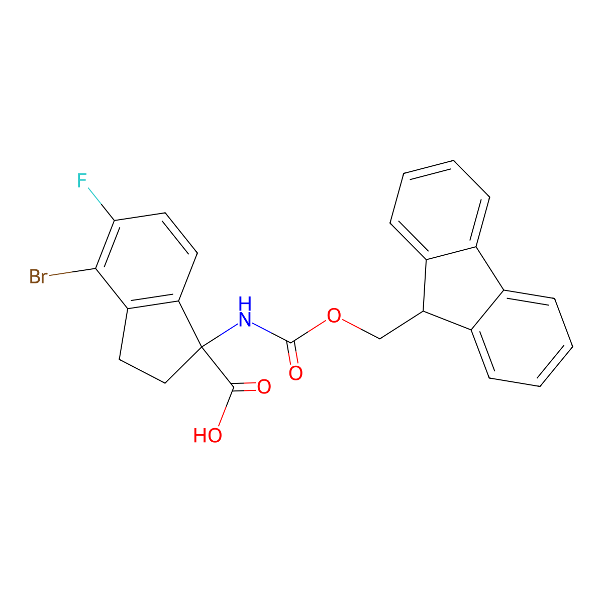 4-bromo-1-({[(9H-fluoren-9-yl)methoxy]carbonyl}amino)-5-fluoro-2,3-dihydro-1H-indene-1-carboxylic acid molecular structure, CAS 2137691-97-3