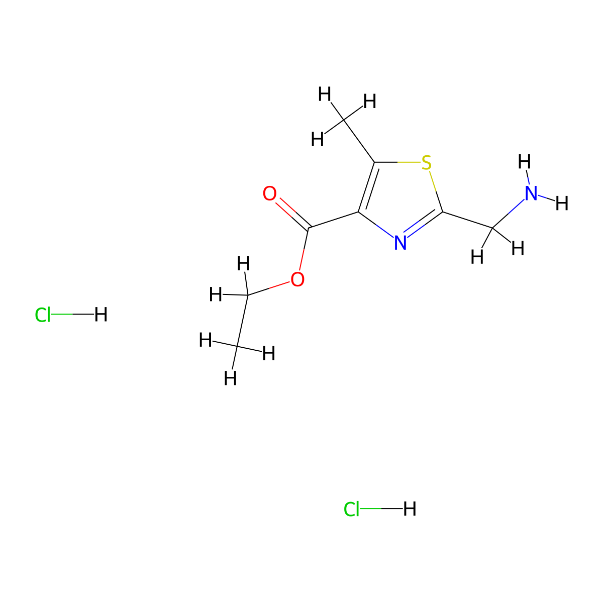 Ethyl 2-(aminomethyl)-5-methyl-1,3-thiazole-4-carboxylate dihydrochloride molecular structure, CAS 2137695-98-6