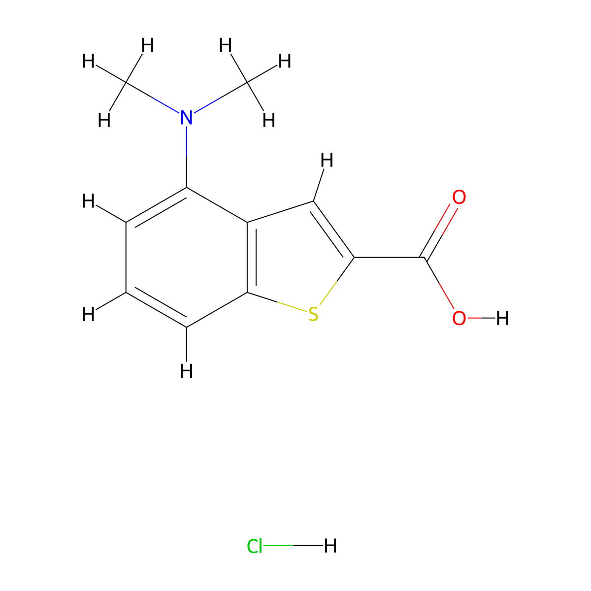 4-(Dimethylamino)-1-benzothiophene-2-carboxylic acid hydrochloride molecular structure, CAS 2137696-74-1