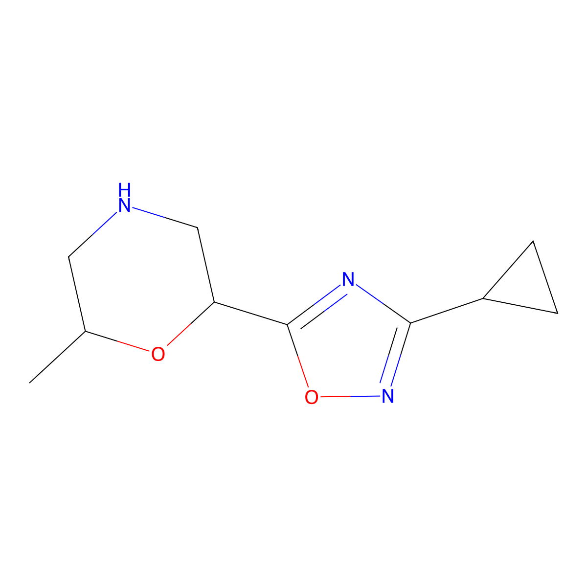 2-(3-Cyclopropyl-1,2,4-oxadiazol-5-yl)-6-methylmorpholine molecular structure, CAS 2137698-23-6