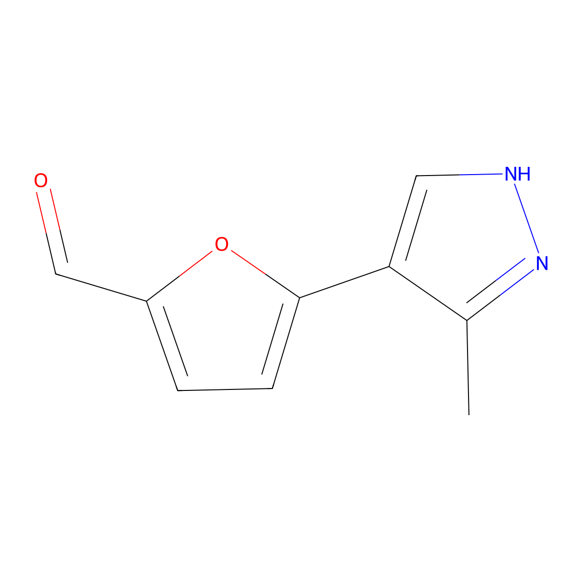 5-(3-methyl-1H-pyrazol-4-yl)furan-2-carbaldehyde molecular structure, CAS 2137698-92-9