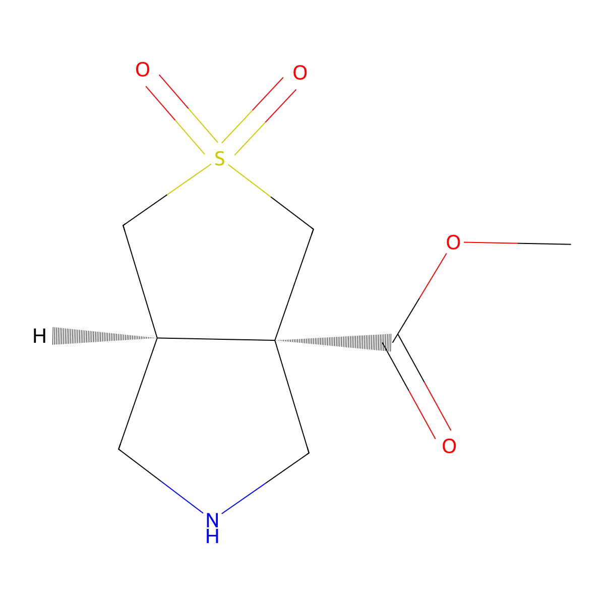 rac-methyl (3aR,6aS)-2,2-dioxo-hexahydro-1H-2lambda6-thieno[3,4-c]pyrrole-3a-carboxylate molecular structure, CAS 2137699-58-0