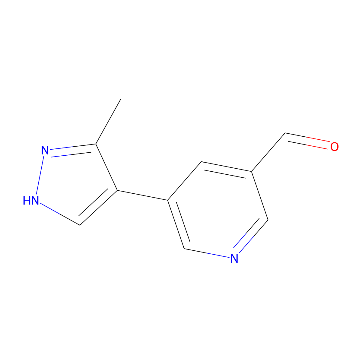 5-(3-methyl-1H-pyrazol-4-yl)pyridine-3-carbaldehyde molecular structure, CAS 2137699-68-2