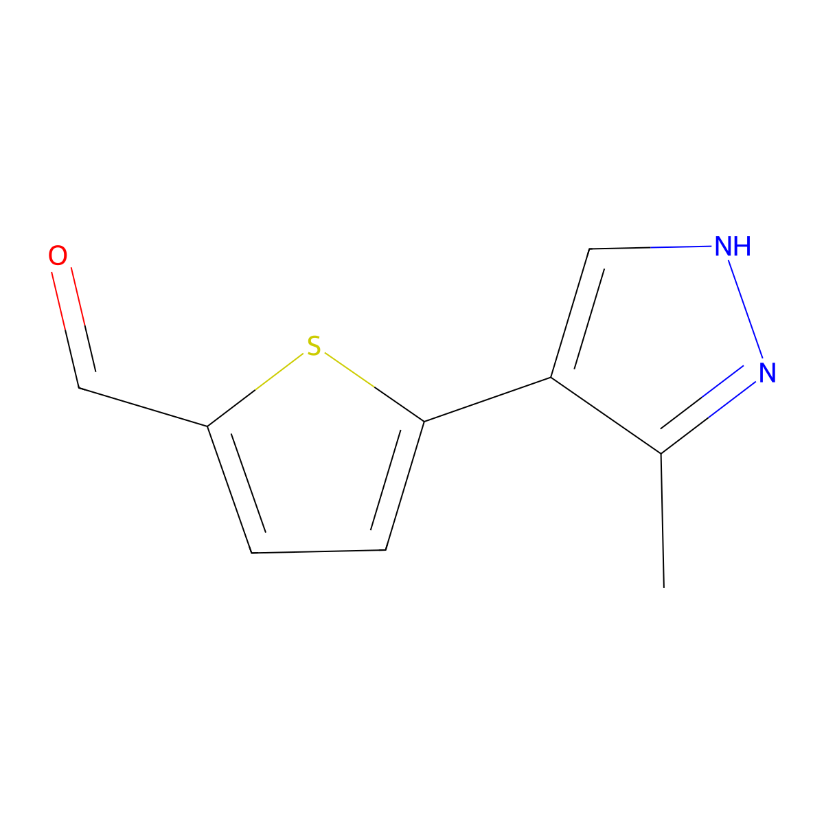 5-(3-methyl-1H-pyrazol-4-yl)thiophene-2-carbaldehyde molecular structure, CAS 2137699-92-2