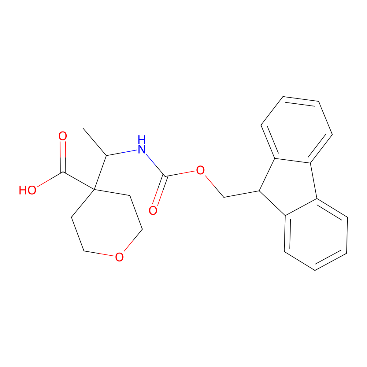 4-[1-({[(9H-fluoren-9-yl)methoxy]carbonyl}amino)ethyl]oxane-4-carboxylic acid molecular structure, CAS 2137700-89-9
