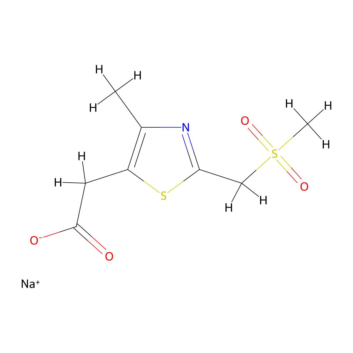Sodium 2-[2-(methanesulfonylmethyl)-4-methyl-1,3-thiazol-5-yl]acetate molecular structure, CAS 2137703-12-7
