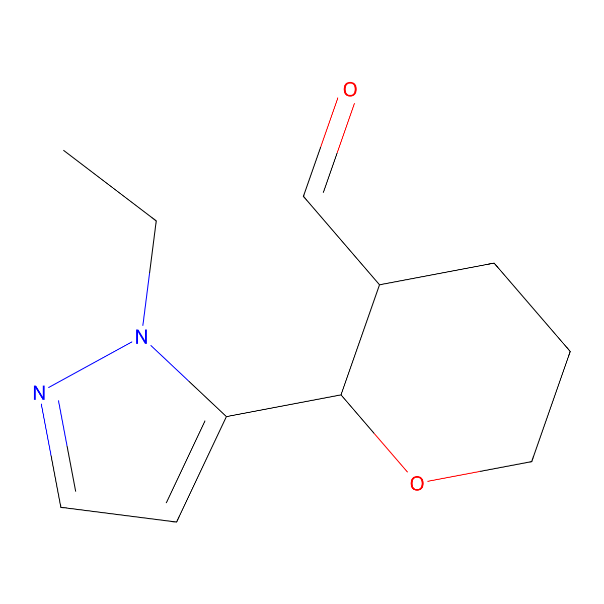 2-(1-ethyl-1H-pyrazol-5-yl)oxane-3-carbaldehyde molecular structure, CAS 2137703-32-1