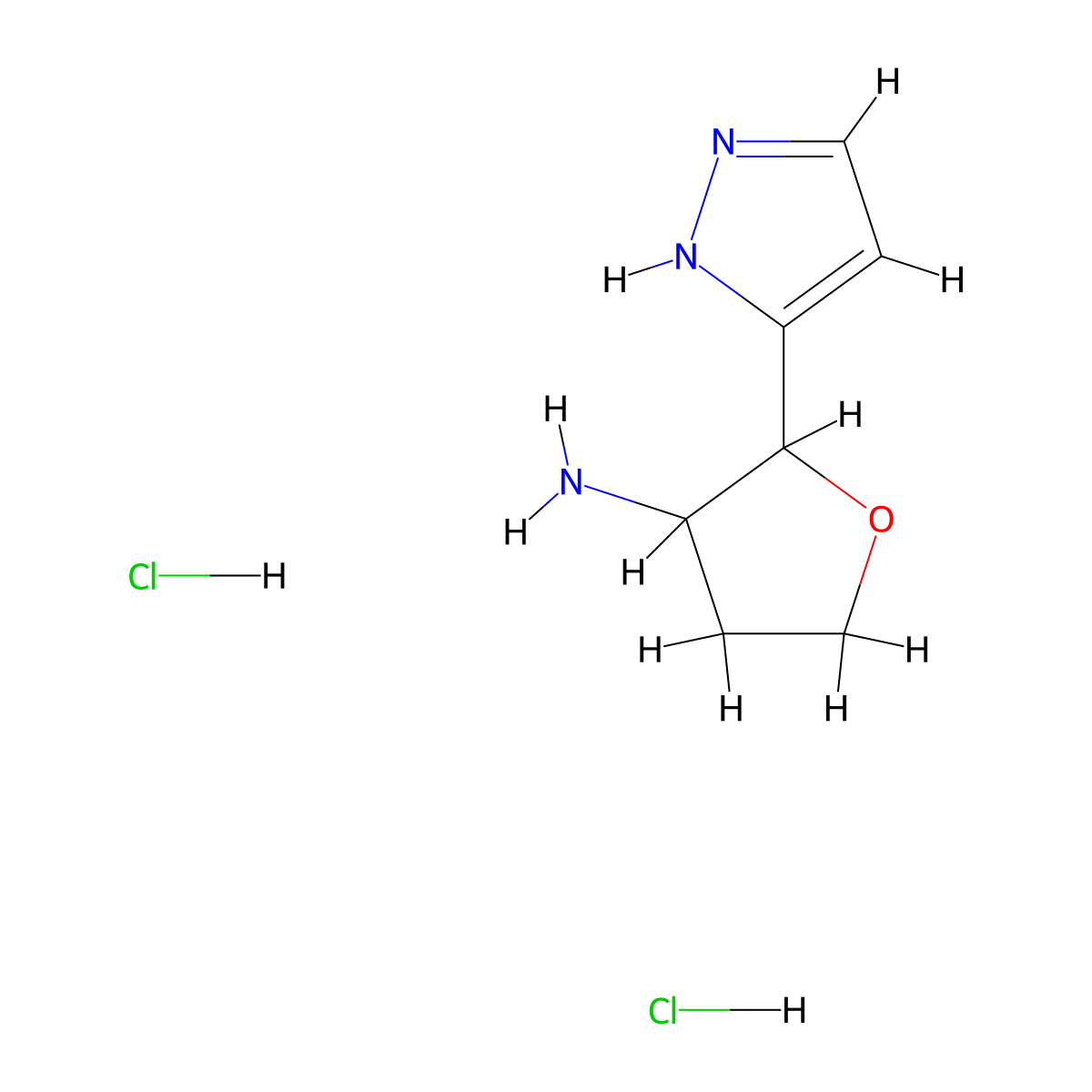 2-(1H-pyrazol-3-yl)oxolan-3-amine dihydrochloride molecular structure, CAS 2137703-42-3