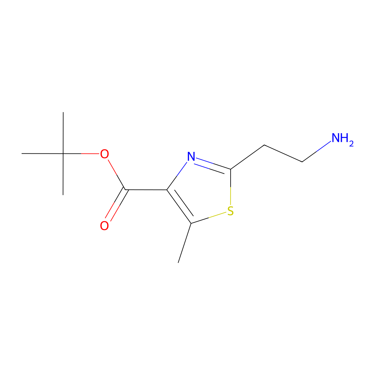 Tert-butyl 2-(2-aminoethyl)-5-methyl-1,3-thiazole-4-carboxylate molecular structure, CAS 2137708-64-4