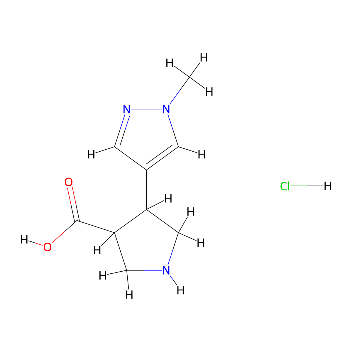 4-(1-methyl-1H-pyrazol-4-yl)pyrrolidine-3-carboxylic acid hydrochloride molecular structure, CAS 2137709-18-1