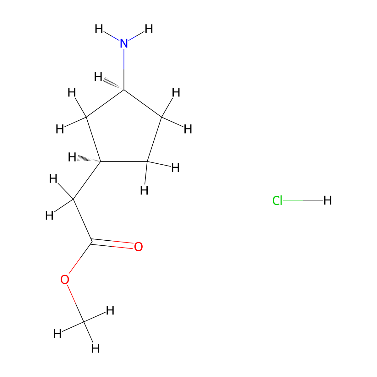 rac-methyl 2-[(1R,3S)-3-aminocyclopentyl]acetate hydrochloride molecular structure, CAS 2137709-33-0