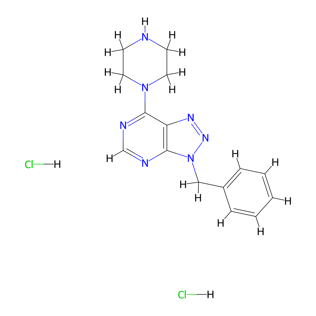 1-{3-benzyl-3H-[1,2,3]triazolo[4,5-d]pyrimidin-7-yl}piperazine dihydrochloride molecular structure, CAS 2137710-44-0