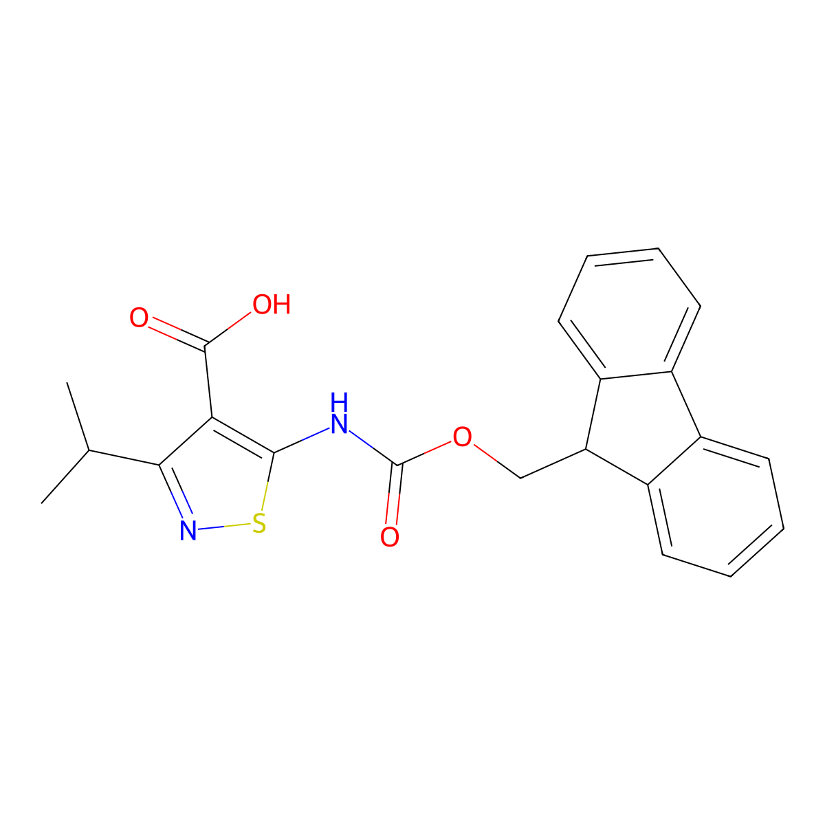 5-({[(9H-fluoren-9-yl)methoxy]carbonyl}amino)-3-(propan-2-yl)-1,2-thiazole-4-carboxylic acid molecular structure, CAS 2137710-46-2