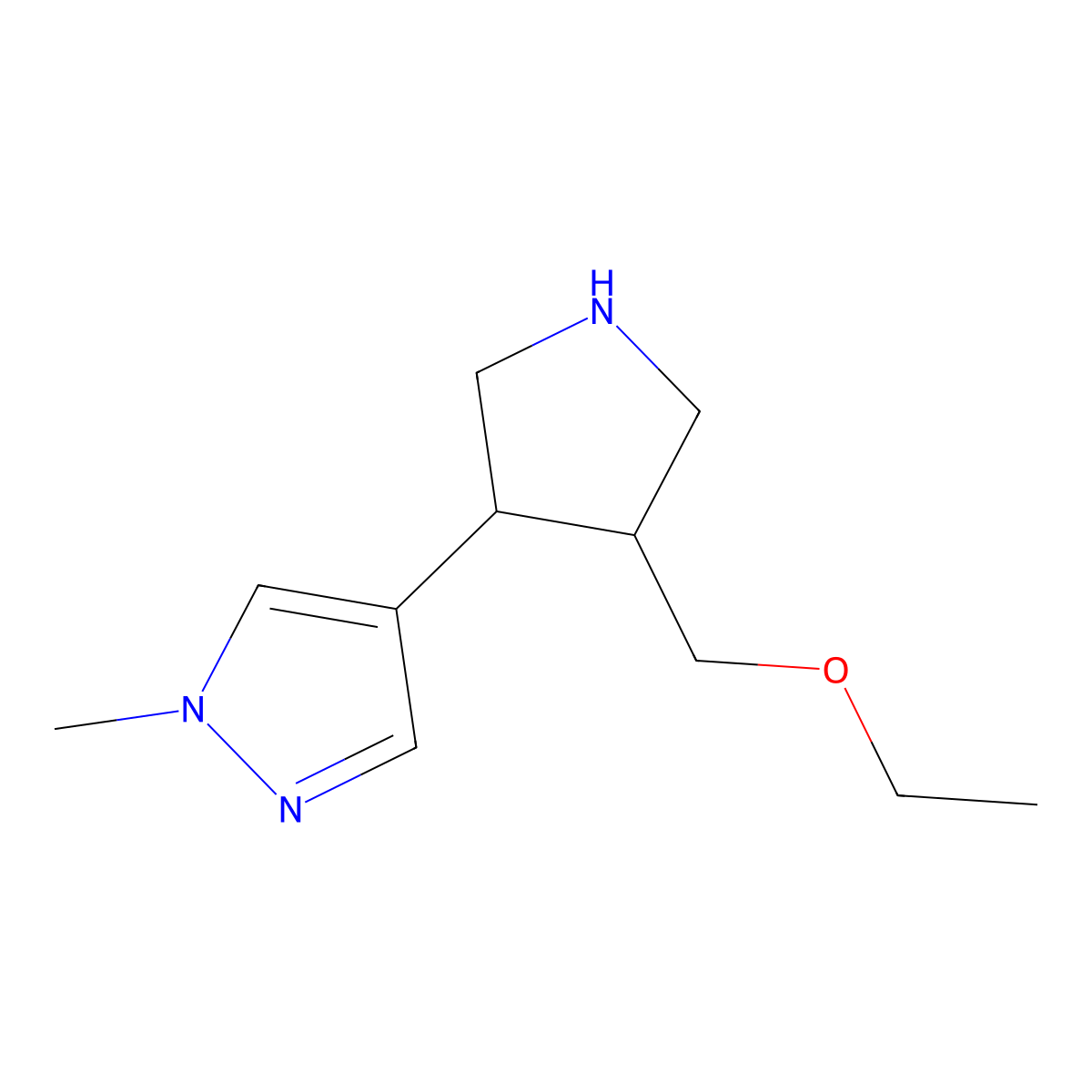 4-[4-(ethoxymethyl)pyrrolidin-3-yl]-1-methyl-1H-pyrazole molecular structure, CAS 2137710-49-5