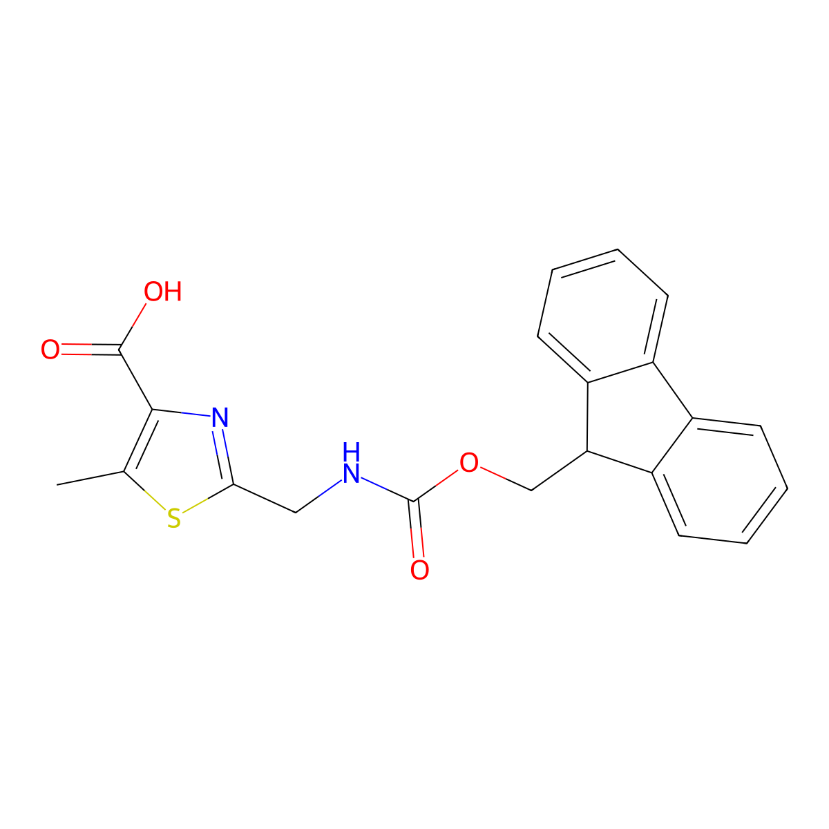 2-(((((9H-fluoren-9-yl)methoxy)carbonyl)amino)methyl)-5-methyl-1,3-thiazole-4-carboxylic acid molecular structure, CAS 2137710-89-3