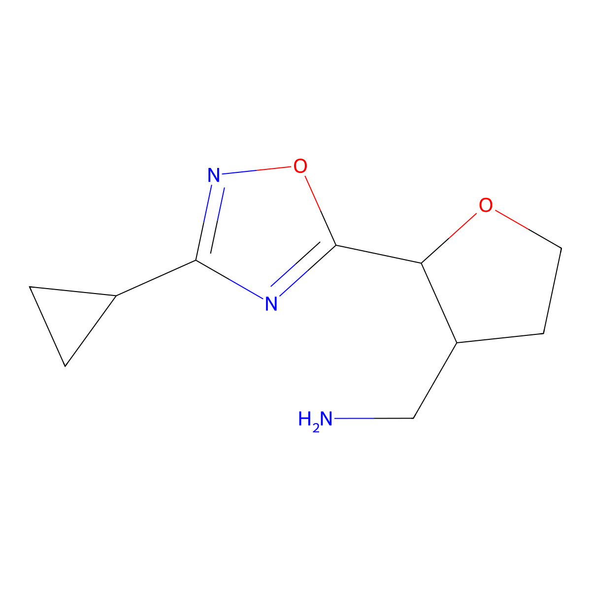 [2-(3-Cyclopropyl-1,2,4-oxadiazol-5-yl)oxolan-3-yl]methanamine molecular structure, CAS 2137712-94-6