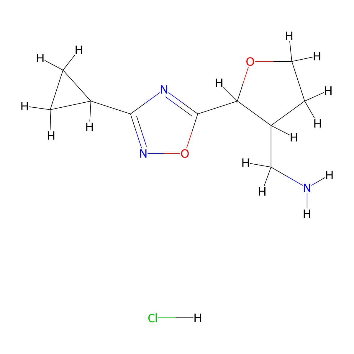 [2-(3-Cyclopropyl-1,2,4-oxadiazol-5-yl)oxolan-3-yl]methanamine hydrochloride molecular structure, CAS 2137712-95-7