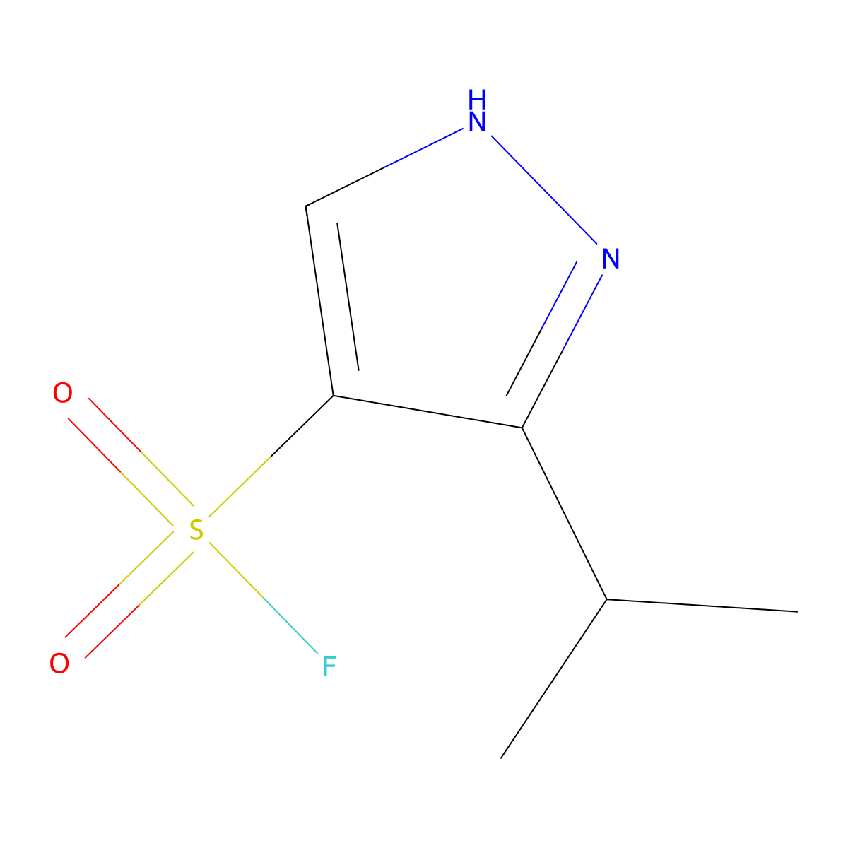 3-(propan-2-yl)-1H-pyrazole-4-sulfonyl fluoride molecular structure, CAS 2137713-49-4