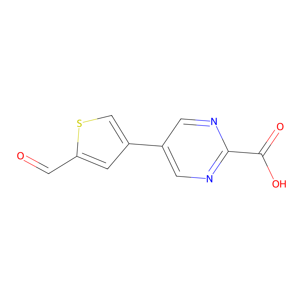 5-(5-Formylthiophen-3-yl)pyrimidine-2-carboxylic acid molecular structure, CAS 2137714-95-3