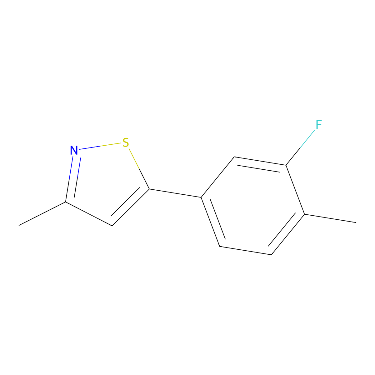 5-(3-Fluoro-4-methylphenyl)-3-methyl-1,2-thiazole molecular structure, CAS 2137715-45-6