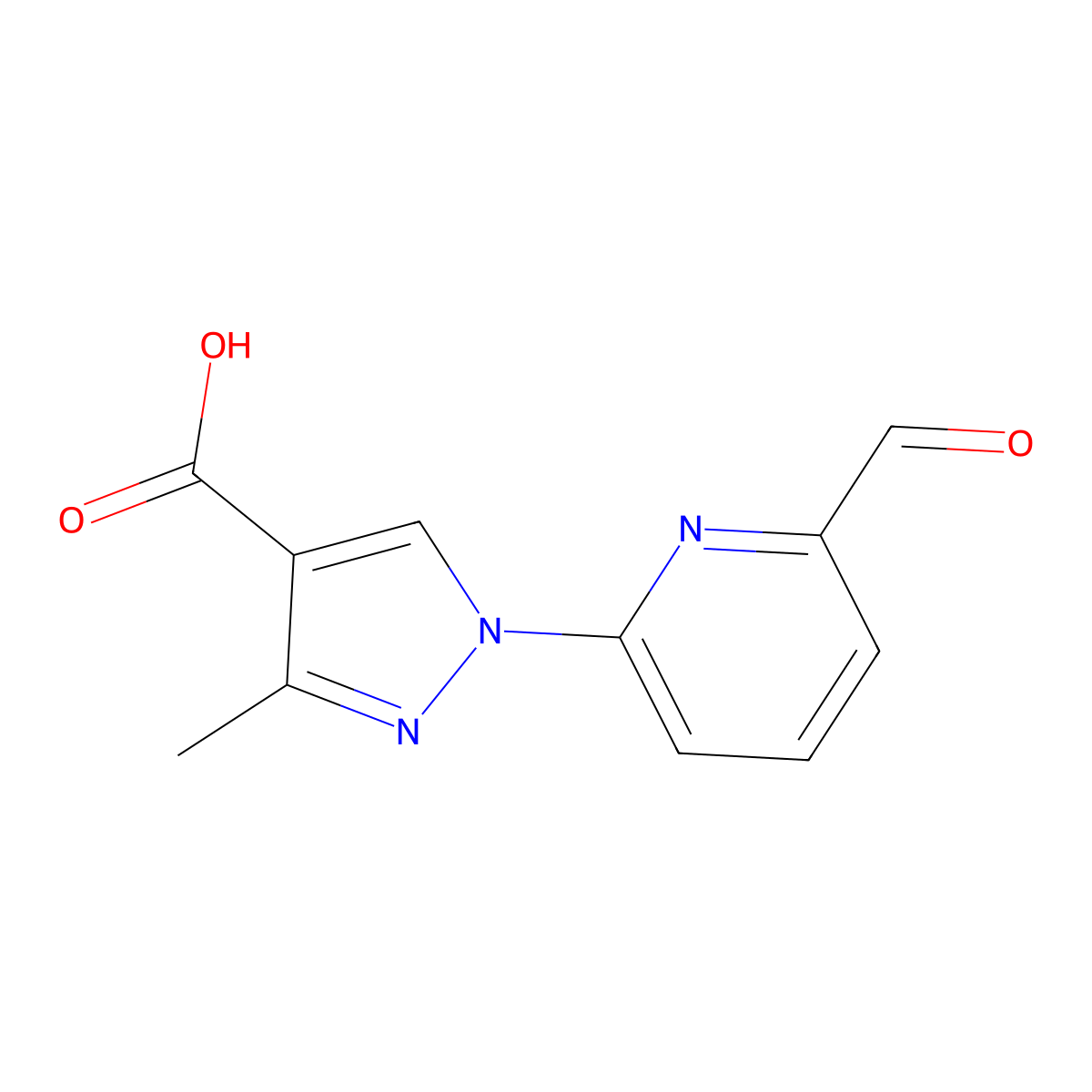 1-(6-formylpyridin-2-yl)-3-methyl-1H-pyrazole-4-carboxylic acid molecular structure, CAS 2137721-83-4