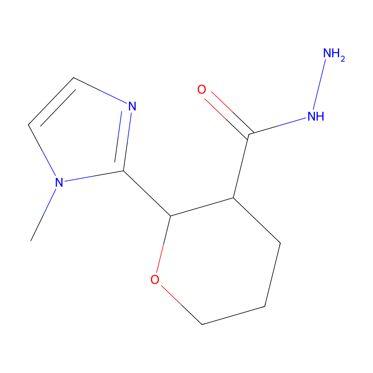 2-(1-methyl-1H-imidazol-2-yl)oxane-3-carbohydrazide molecular structure, CAS 2137722-12-2