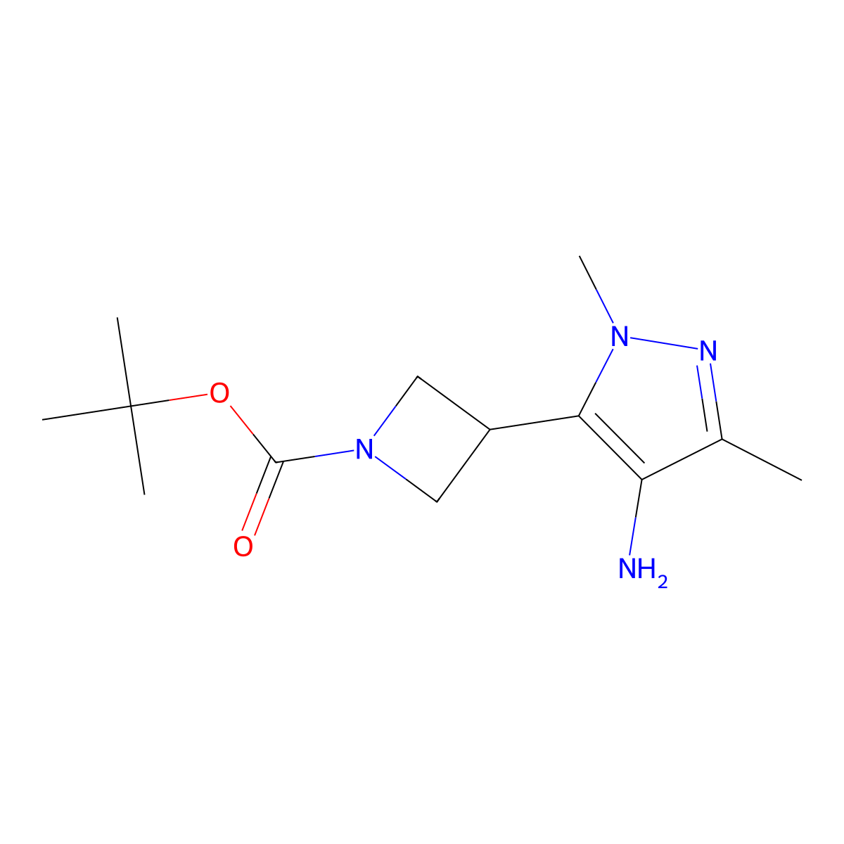 tert-butyl 3-(4-amino-1,3-dimethyl-1H-pyrazol-5-yl)azetidine-1-carboxylate molecular structure, CAS 2137722-62-2