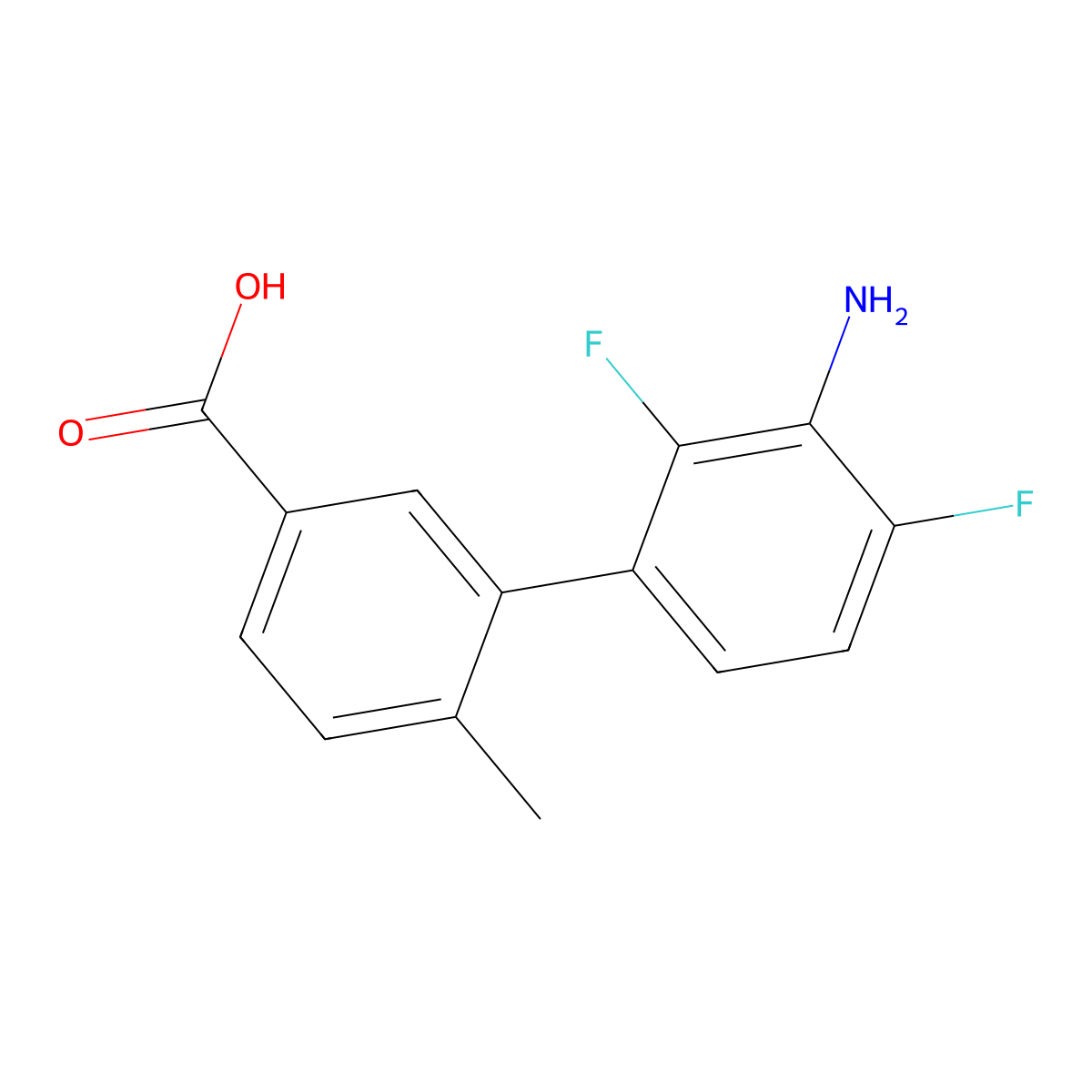 3'-Amino-2',4'-difluoro-6-methyl-[1,1'-biphenyl]-3-carboxylic acid molecular structure, CAS 2137722-83-7
