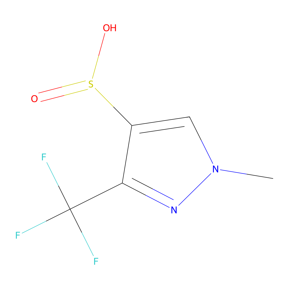 1-methyl-3-(trifluoromethyl)-1H-pyrazole-4-sulfinic acid molecular structure, CAS 2137724-60-6