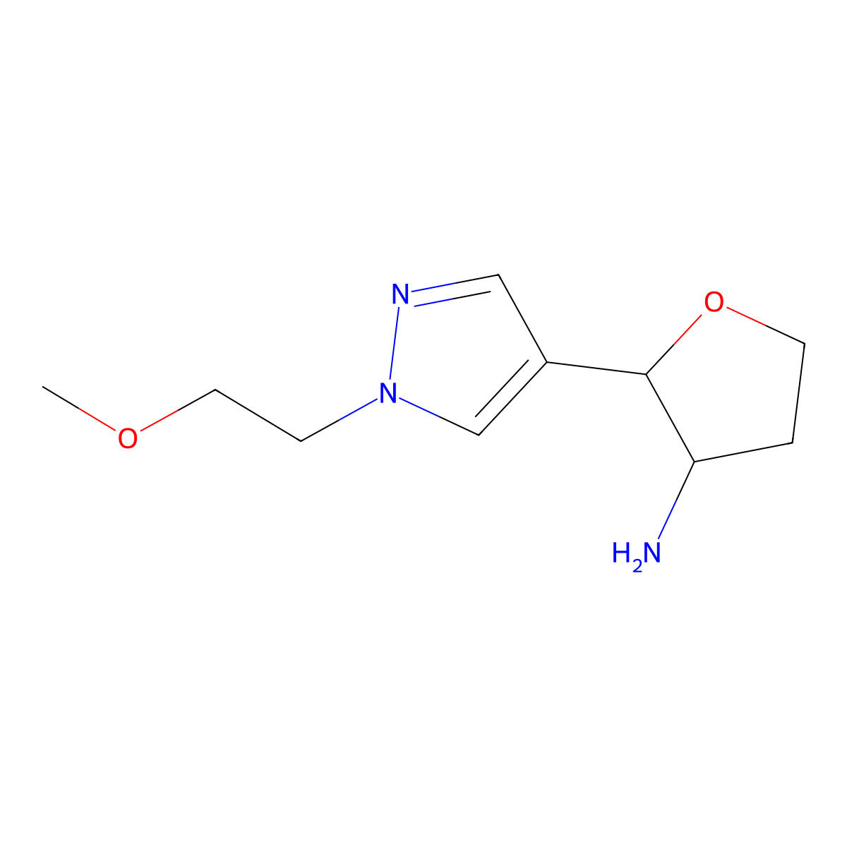 2-[1-(2-methoxyethyl)-1H-pyrazol-4-yl]oxolan-3-amine molecular structure, CAS 2137725-00-7
